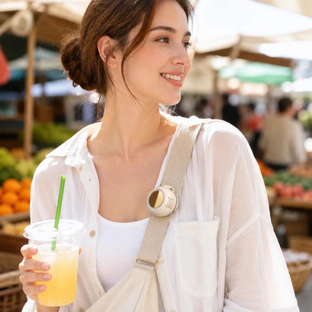 Cliente utilisant AeroClip sur un marché d'été