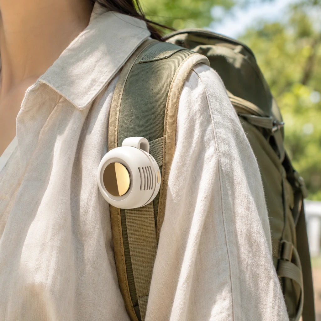 AeroClip accroché à un sac pendant une balade d'été