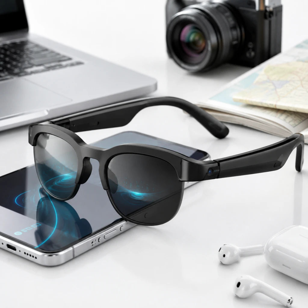 Lunettes NordaLens connectées à un téléphone pour fonctions IA, appels et photo