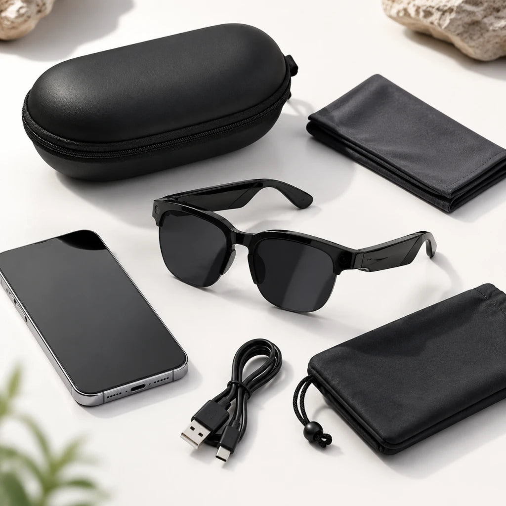 Pack complet NordaLens avec étui, câble, chiffon et smartphone