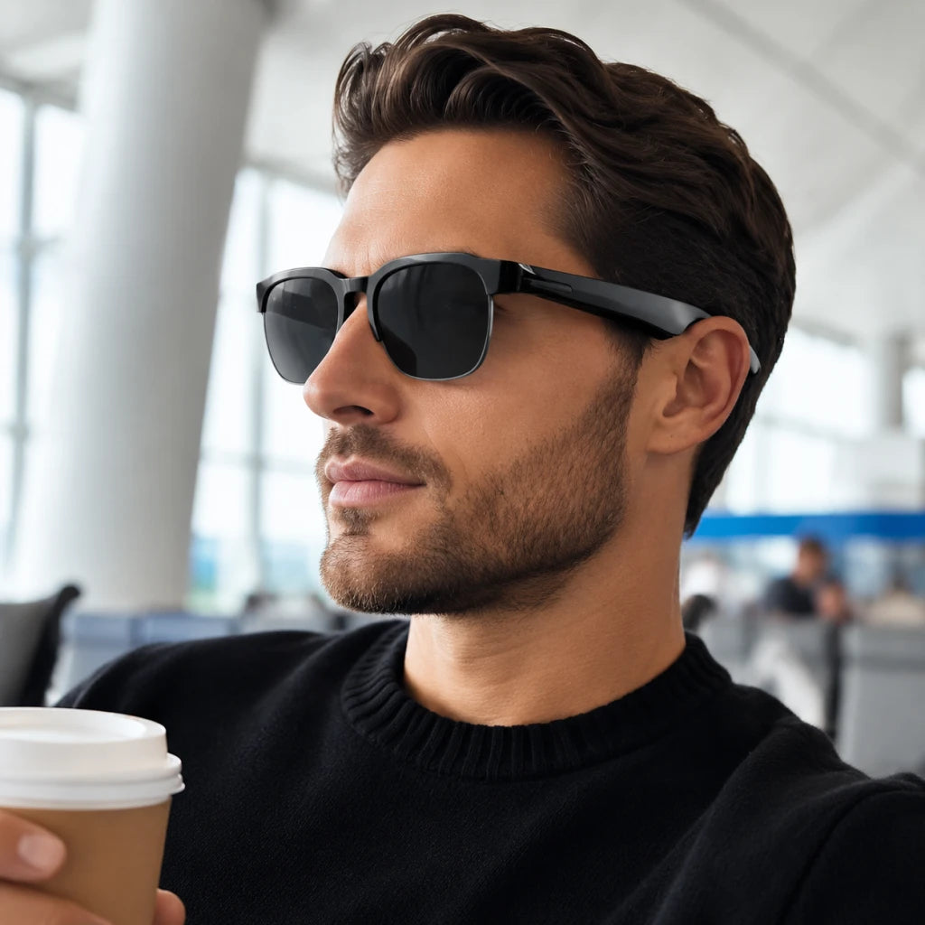 Client portant NordaLens dans un aéroport